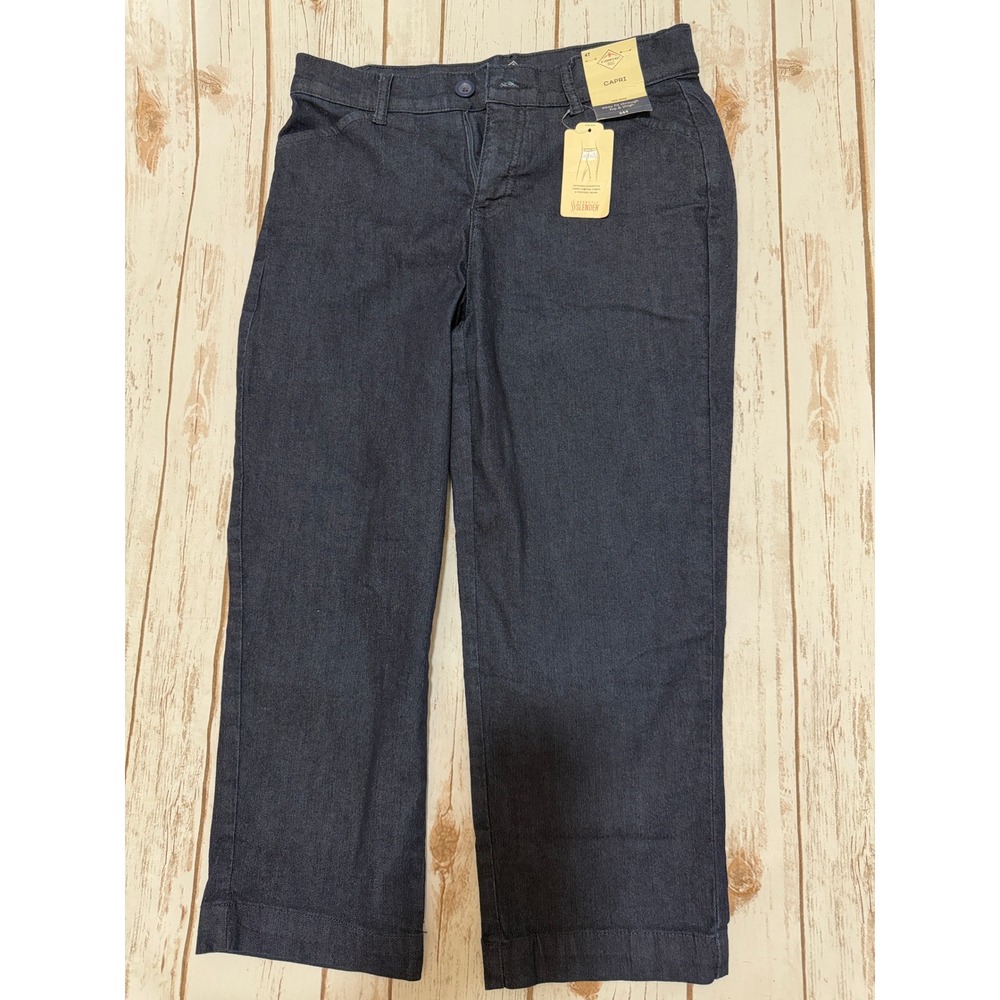St Johns Bay Secretly Slender Capri Pants Dark Indigo Denim Stretch Women 4T New